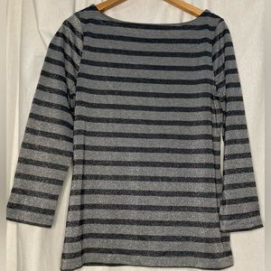 Banana Republic Striped Long Sleeve Shirt, Size M, Black and Silver Glitter